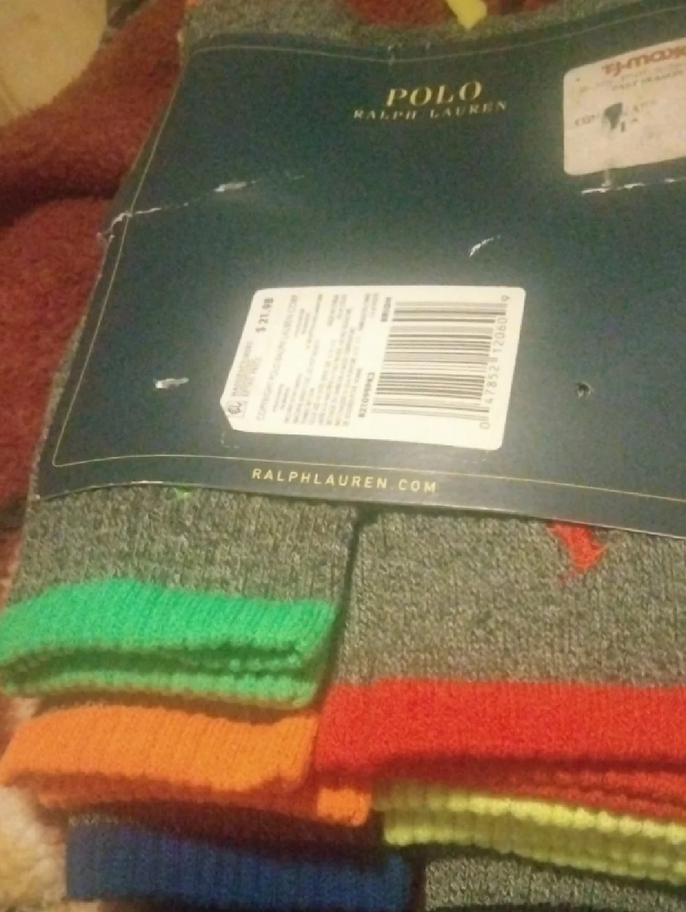 Polo by Ralph Lauren Gray Crew Socks with Neon Yellow, Orange & Blue Accents